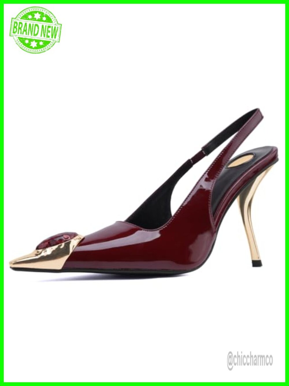 Pointed Toe Backless Stiletto 4 Inch High Heels Slingback Pumps Patent Leather